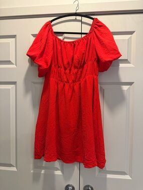 Women’s Red Puff-Sleeve Casual Dress - Unbranded